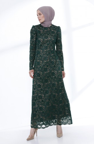 Emerald Green Hijab Evening Dress 9027A-03