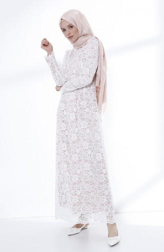 White Hijab Evening Dress 9027A-04