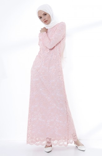 Powder Hijab Evening Dress 9027A-05