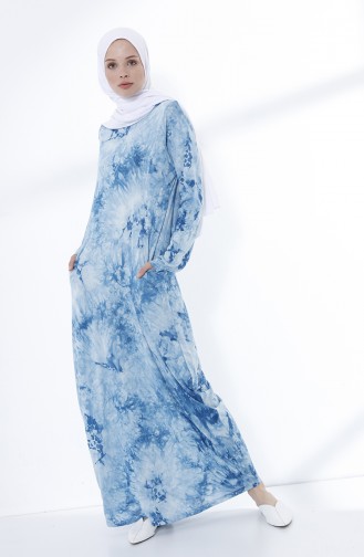 Blau Hijab Kleider 5028-03
