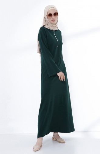 Fermuarlı Örme Elbise 5031-01 Zümrüt Yeşili
