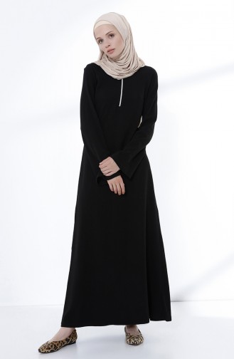 Fermuarlı Örme Elbise 5044-09 Siyah