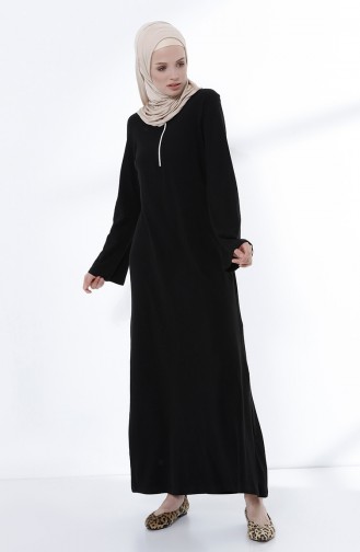 Fermuarlı Örme Elbise 5044-09 Siyah