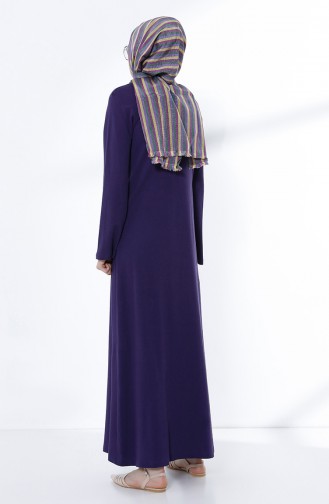 Fermuarlı Örme Elbise 5031-03 Mor