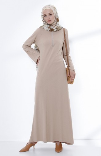 Zippered Knit Dress 5044-06 Beige 5044-06