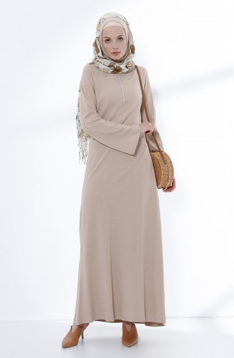 Zippered Knit Dress 5044-06 Beige 5044-06