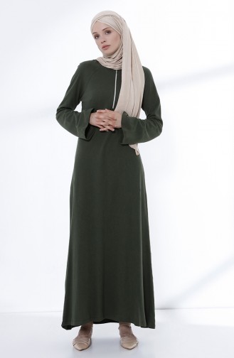 Fermuarlı Örme Elbise 5031-09 Haki