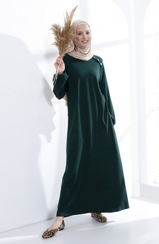 Button Detailed Knitted Dress 5047-08 Emerald Green 5047-08