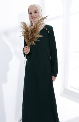 Button Detailed Knitted Dress 5047-08 Emerald Green 5047-08