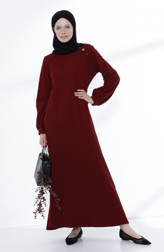 Button Detailed Knitted Dress 5047-01 Burgundy 5047-01
