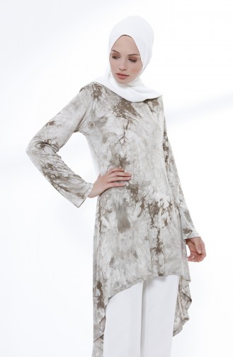 Asimetrik Batik Viskon Tunik 5029-01 Haki