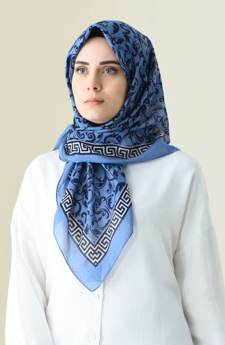 Desenli Pamuklu Eşarp 901527-01 Gök Mavisi