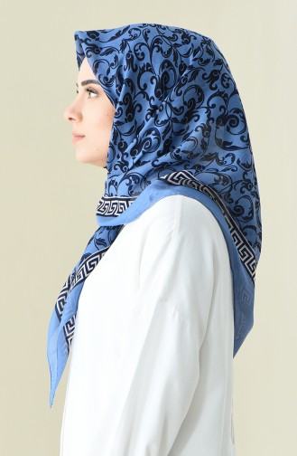 Desenli Pamuklu Eşarp 901527-01 Gök Mavisi