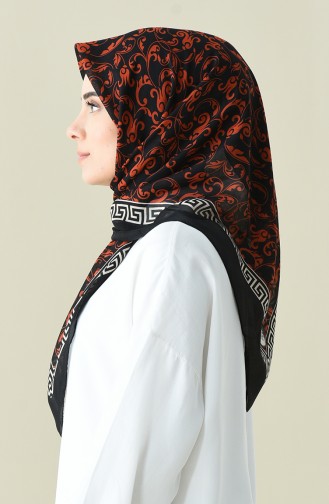 Desenli Pamuklu Eşarp 901527-02 Siyah Turuncu 901527-02