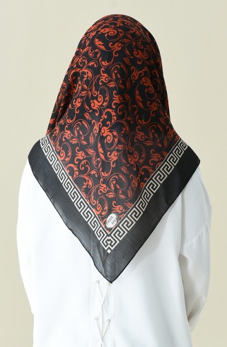 Desenli Pamuklu Eşarp 901527-02 Siyah Turuncu 901527-02