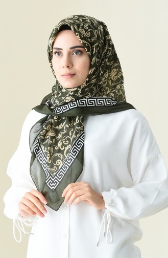 Desenli Pamuklu Eşarp 901527-11 Haki 901527-11