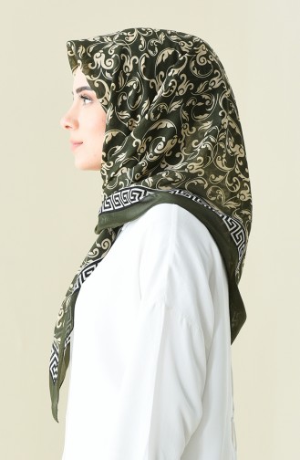 Desenli Pamuklu Eşarp 901527-11 Haki 901527-11