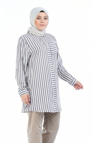 Chemise a Rayures Grande Taille 1020B-01 Ecru Vison 1020B-01