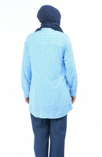 Büyük Beden Çizgili Gömlek 1020D-01 Mavi
