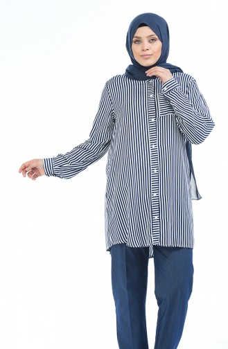 Navy Blue Overhemdblouse 1020E-01