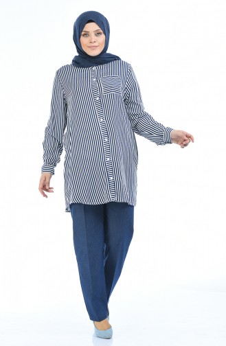 Navy Blue Overhemdblouse 1020E-01