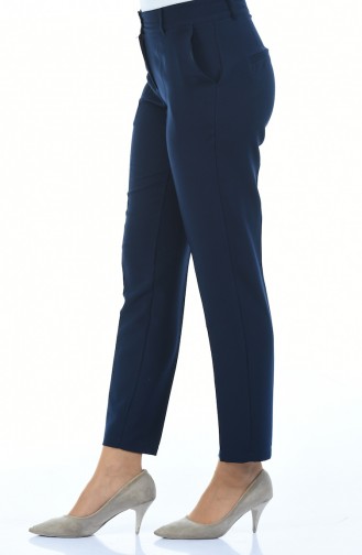 Straight Leg Trousers with Pockets 5176-02 Navy Blue 5176-02