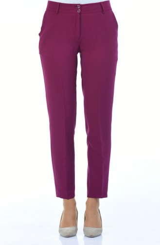 Straight Leg Pants with Pockets 5176-03 Purple 5176-03