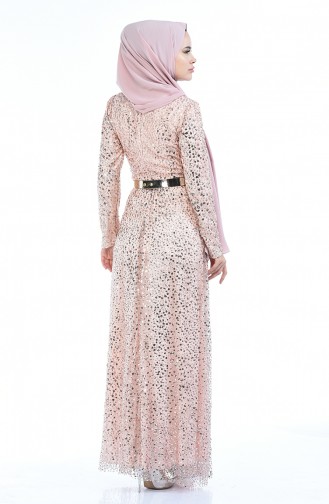 Powder Hijab Evening Dress 3805-02