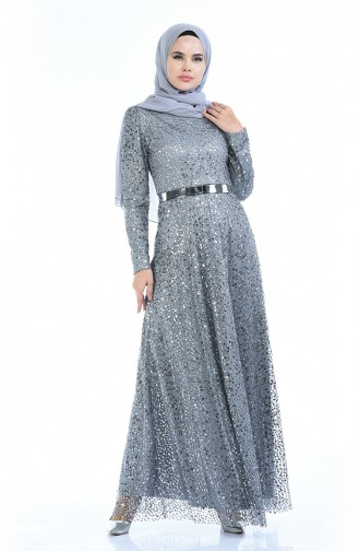 Grau Hijab-Abendkleider 3805-04