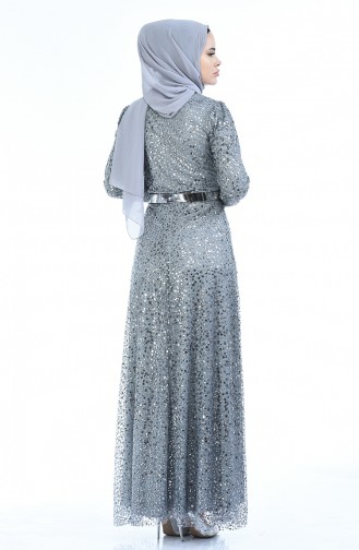 Gray Hijab Evening Dress 3805-04