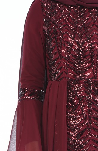 Claret Red Hijab Evening Dress 8014-01