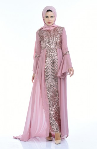 Beige-Rose Hijab-Abendkleider 8014-02