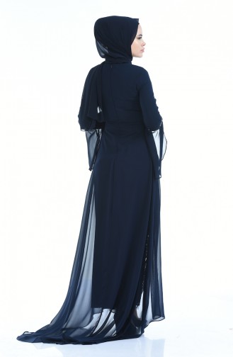 Navy Blue Hijab Evening Dress 8014-03