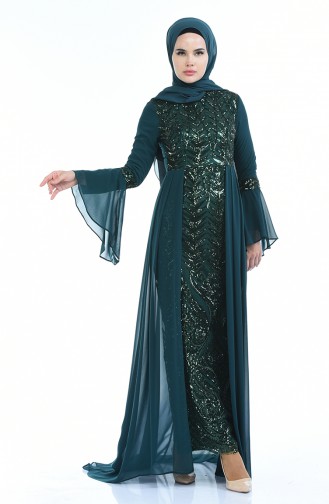 Emerald Green Hijab Evening Dress 8014-04