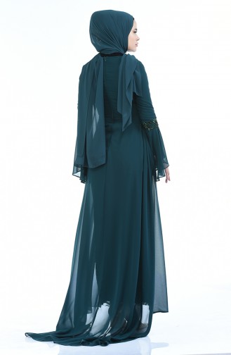 Emerald Green Hijab Evening Dress 8014-04