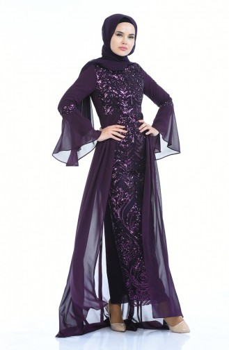Purple Hijab Evening Dress 8014-05