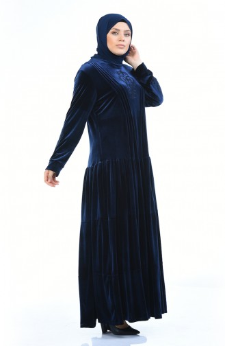 Navy Blue Hijab Dress 7965-02