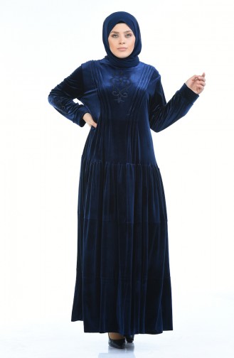 Navy Blue Hijab Dress 7965-02