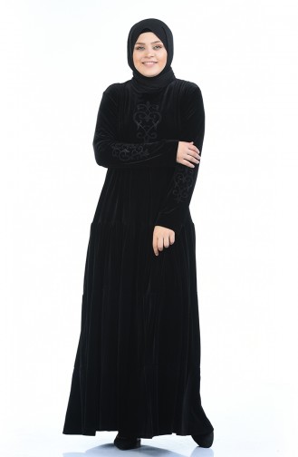 Grosse Grösse Samtkleid 7965-03 Schwarz 7965-03