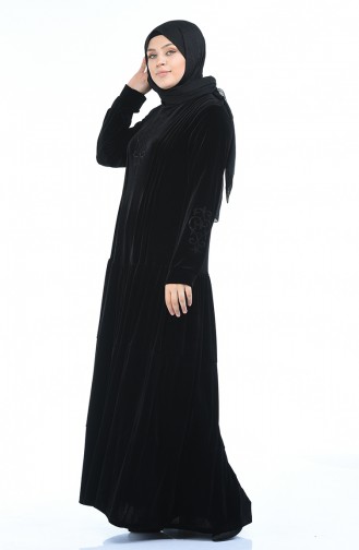 Büyük Beden Kadife Elbise 7965-03 Siyah