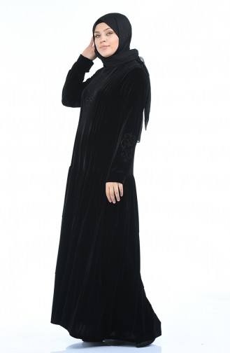 Grosse Grösse Samtkleid 7965-03 Schwarz 7965-03