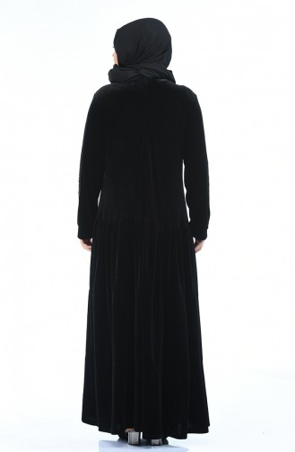 Büyük Beden Kadife Elbise 7965-03 Siyah
