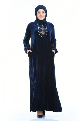 Navy Blue Hijab Dress 7968-01