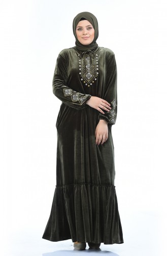 Khaki Hijab Dress 7968-03