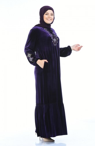 Robe Velours Brodée Grande Taille 7968-04 Pourpre 7968-04