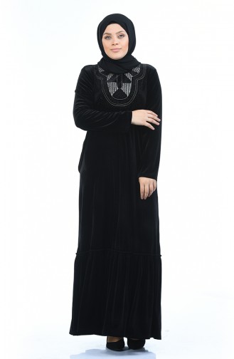 Robe Velours Brodée Grande Taille 7969-06 Noir 7969-06