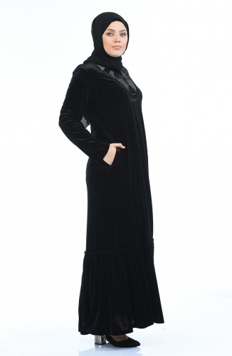 Robe Velours Brodée Grande Taille 7969-06 Noir 7969-06