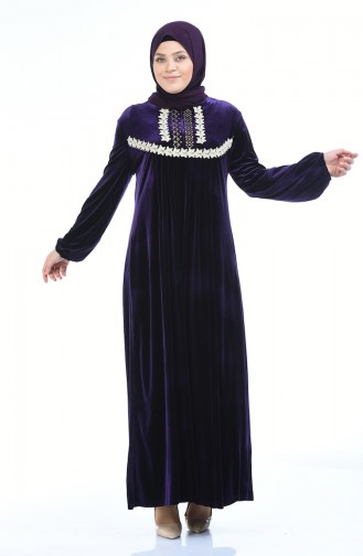 Grosse Grösse Spitzen Samtkleid 7970-02 Lila 7970-02