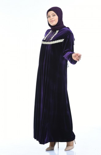 Grosse Grösse Spitzen Samtkleid 7970-02 Lila 7970-02