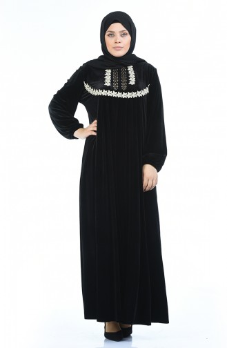 Grosse Grösse Spitzen Samtkleid  7970-05 Schwarz 7970-05